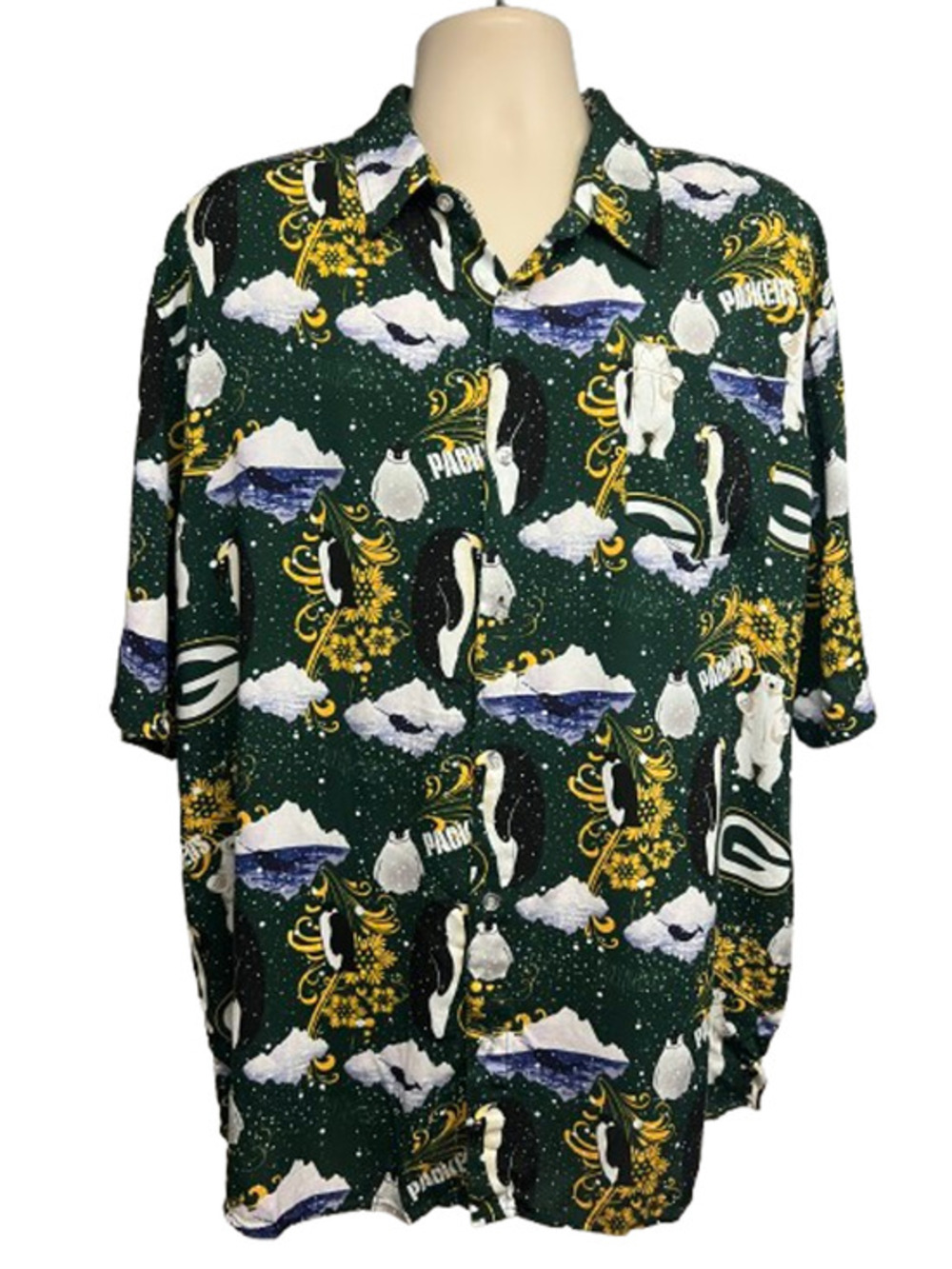 NFL Green Bay Packers Football Hawaiian Green All Over Print Button Up Shirt 2XL